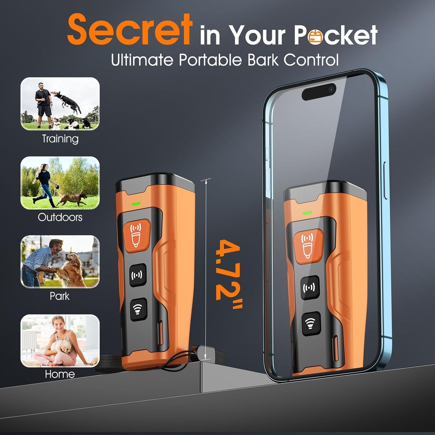 Ultrasonic Dog Bark Deterrent Device – Safe & Effective Anti-Barking Training for Dogs | Portable Indoor/Outdoor Use | Orange