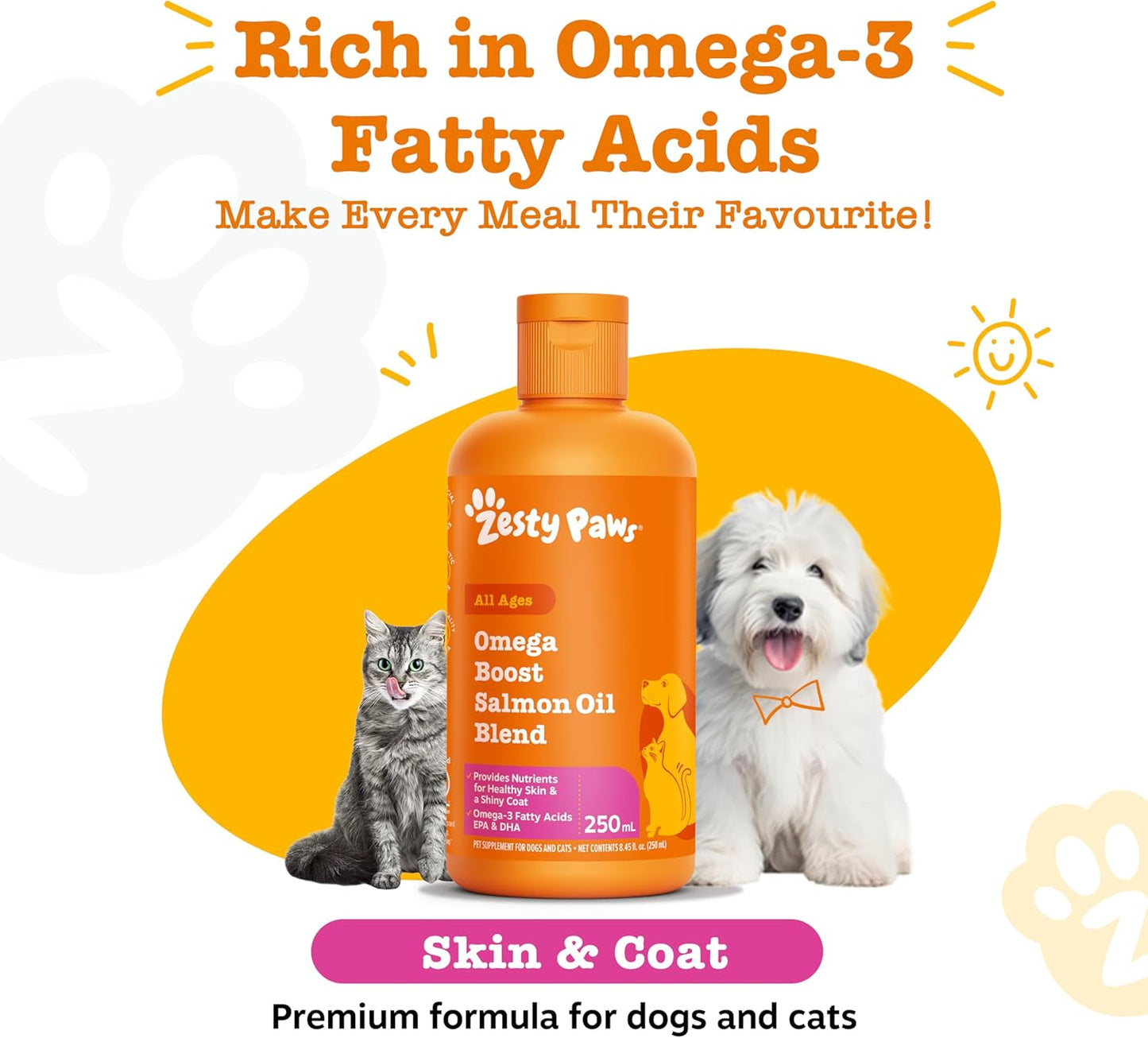 Omega Boost Salmon Oil Blend for Dogs and Cats, Skin and Coat Support with Omega-3 Supplement 250Ml