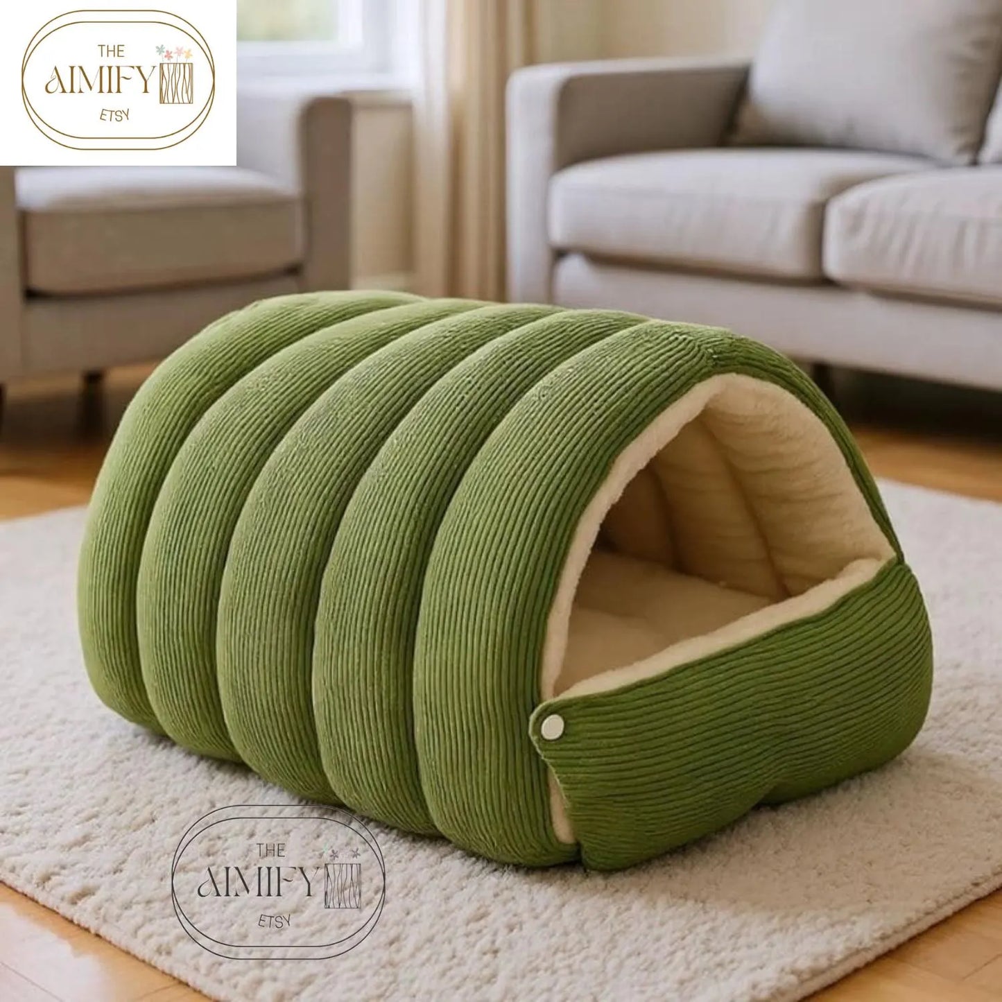 Cozy Foldable Pet Cave Bed, Soft Plush with Removable Cushion, Washable Indoor Bed for Cats and Small Dogs
