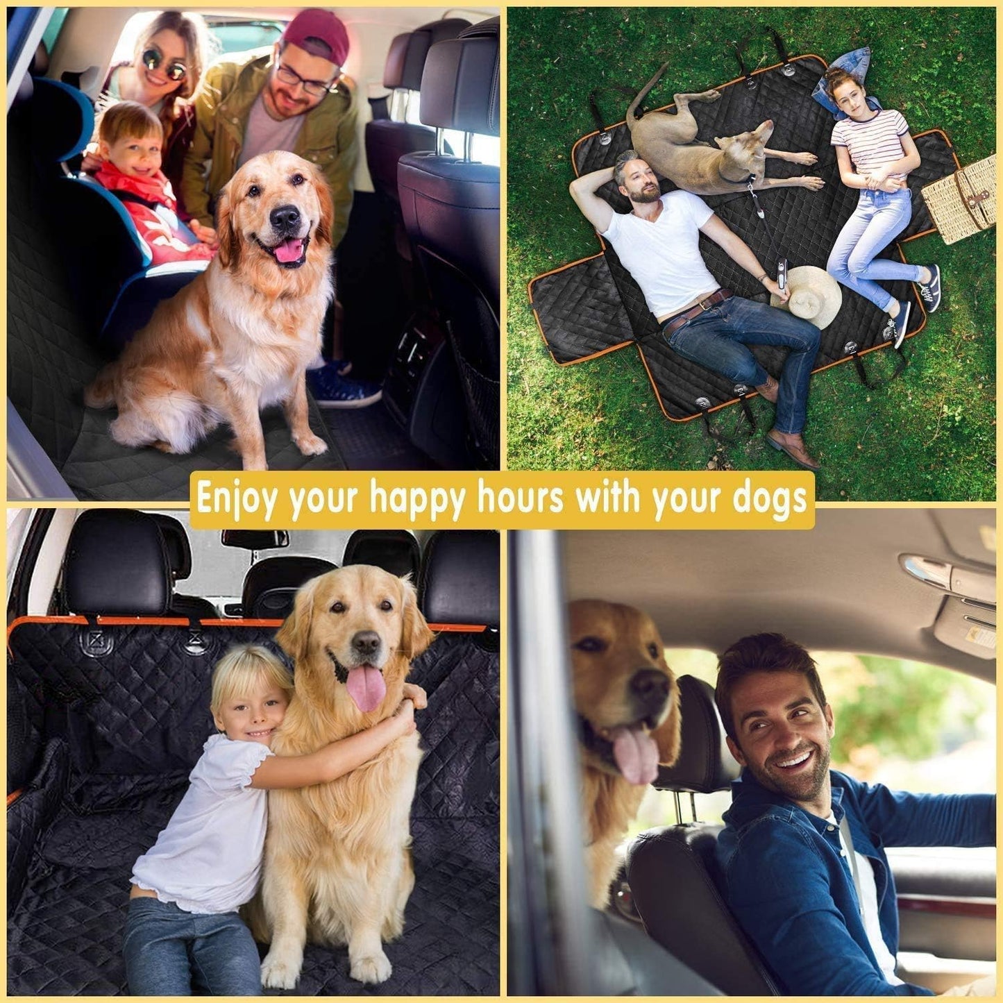 Waterproof Dog Seat Cover – Back Seat Hammock with Mesh Visual Window & Side Flaps | Scratchproof Pet Seat Cover with Dog Seat Belt for Cars, Trucks, SUVs | 147 x 137 cm