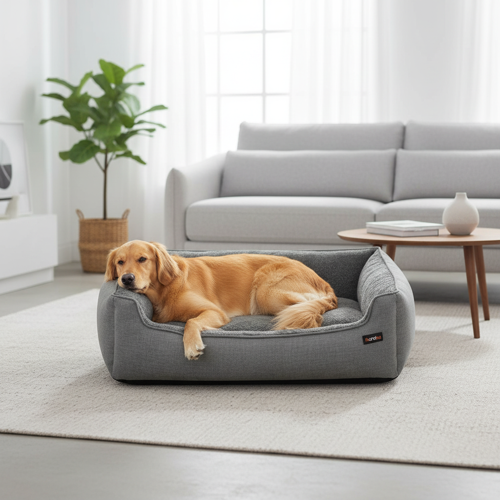 Luxurious Linen-Look XL Dog Bed with Raised Edges – Perfect Sofa Bed for Large Dogs | Non-Slip, Washable Cover, 110 x 75 x 27 cm | Elegant Light Grey