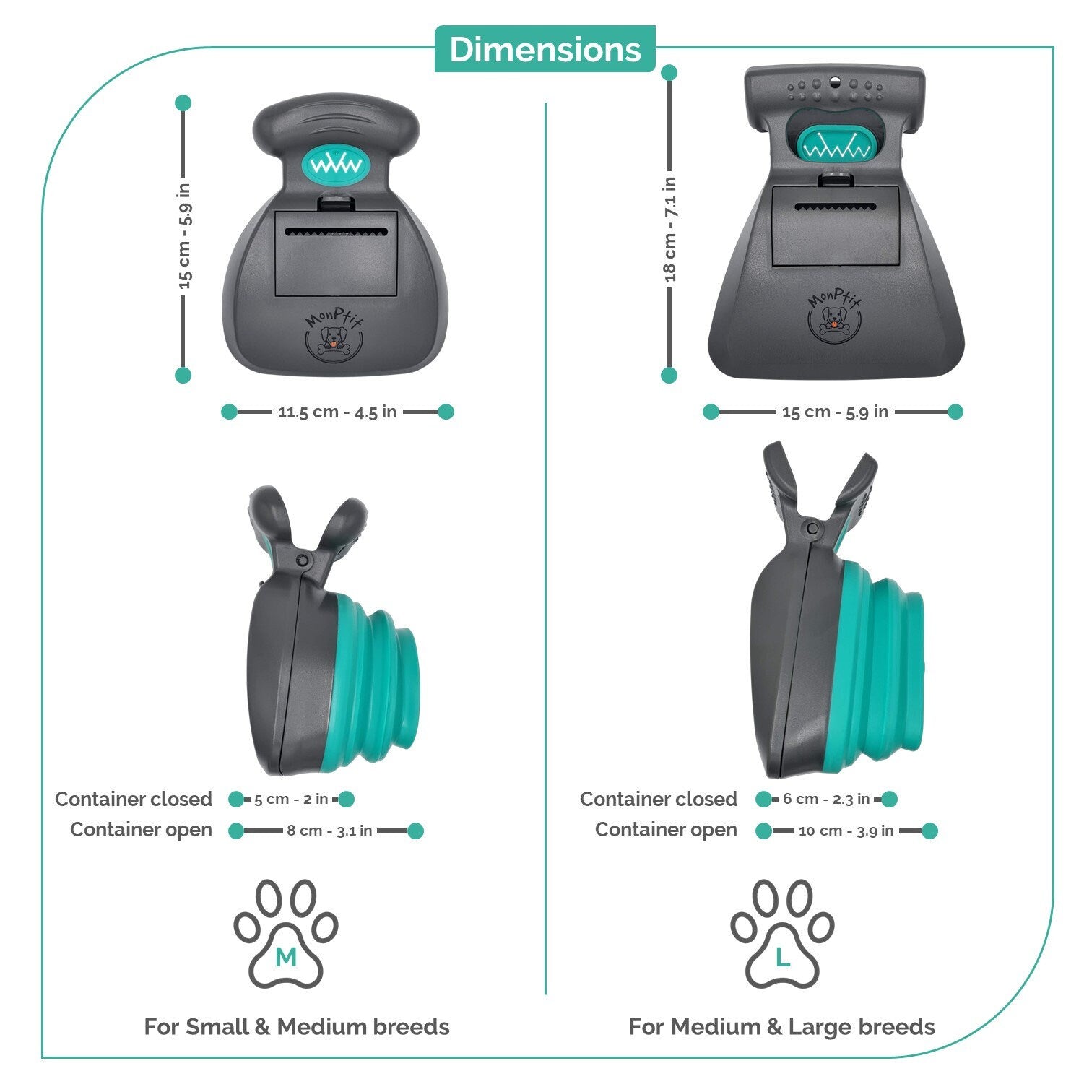 Monptit Pooper Scooper, Portable Sanitary Dog Poo Pick up with Bag Dispenser, for Large Medium Small Dogs Cat or Pet, Durable (Medium)