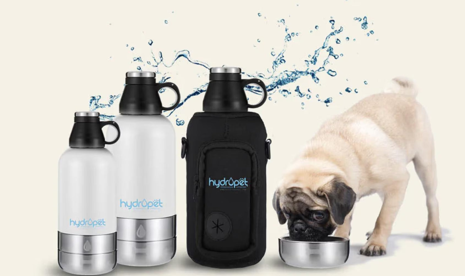 Hydropet Dog Water Bottle: Stainless Steel with Dual Bowls & Neoprene Bag