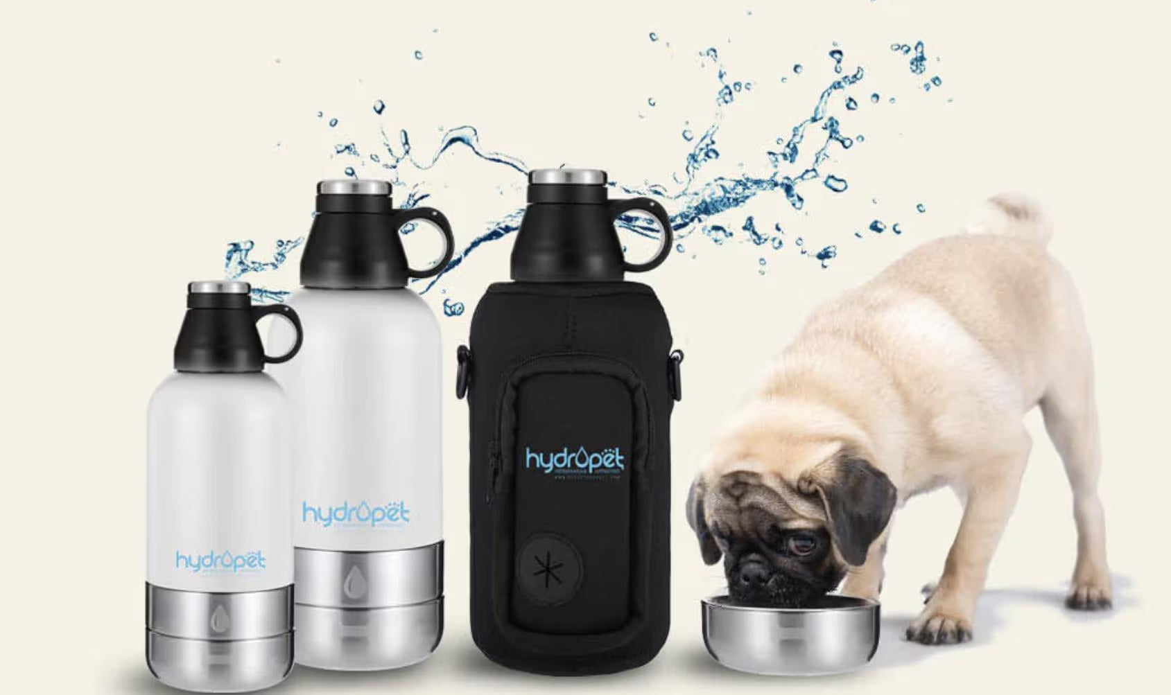 Hydropet Dog Water Bottle: Stainless Steel with Dual Bowls & Neoprene Bag