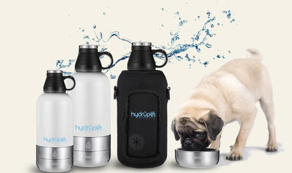 Hydropet Dog Water Bottle: Stainless Steel with Dual Bowls & Neoprene Bag