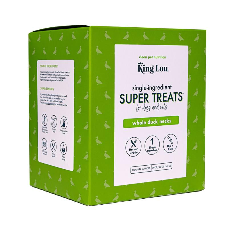 King Lou Whole Duck Neck Dental Treats for Dogs, Single Ingredient, Human Grade, 100% USA, All Natural, Minimally Processed Pet Products Food Supplies