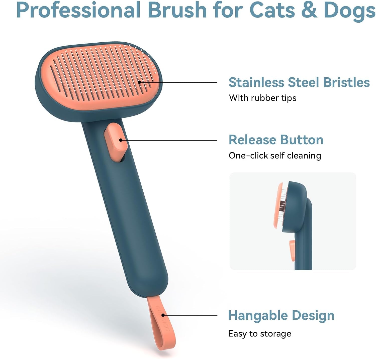 Self-Cleaning Shedding Brush for Dogs & Cats | Gentle Deshedding Tool for Long & Short Hair Pets | Easy Hair Removal Grooming Brush for Puppies
