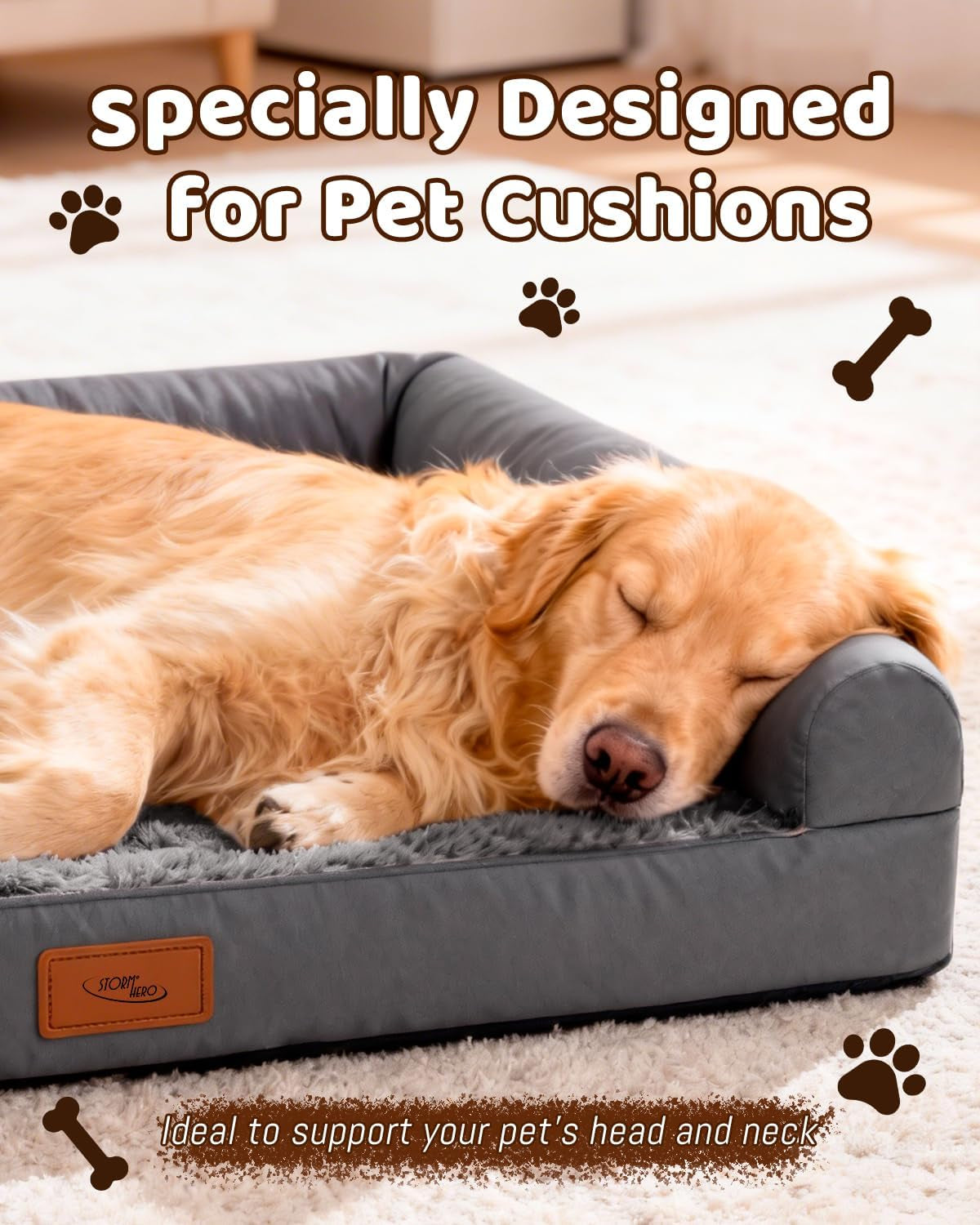 Stormhero Large Orthopedic Dog Bed – XL Memory Foam Sofa Bed for Medium & Large Dogs | 121 x 89 cm | Washable, Anxiety-Reducing Pet Bed with Firm Support & Warm Mattress Cushion