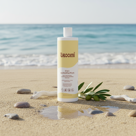 Groomi 3-in-1 Organic Dog Shampoo & Conditioner - Gentle Deshedding Wash for Sensitive Skin | Cleans, Conditions, and Nourishes | pH-Balanced & Vet-Approved Formula for All Breeds