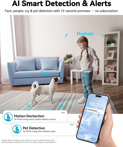 Security Camera 4K, Indoor Pet Camera, Dog Cameras with Phone App for Home, 2-Way Talk, Motion Tracking, Color/Ir Night Vision, Cloud&Sd, 2.4Ghz & 5Ghz Wi-Fi