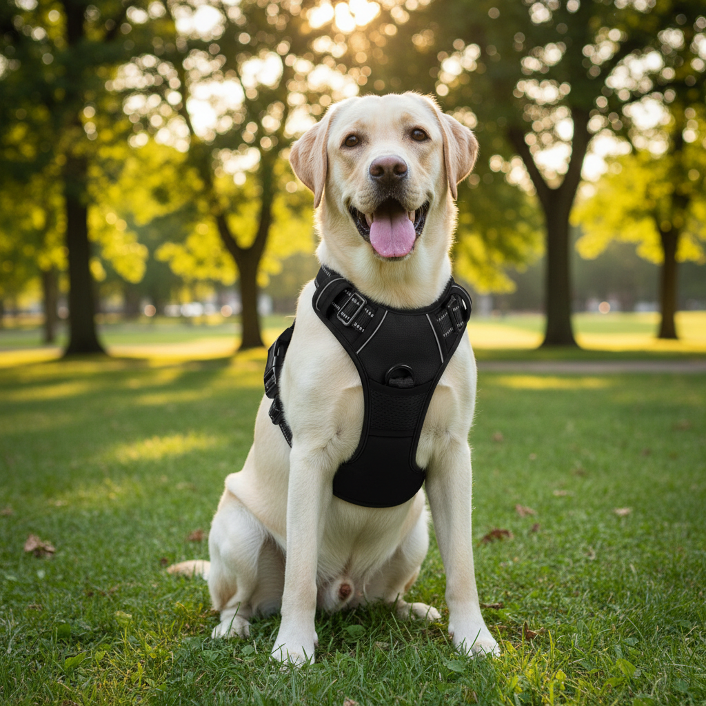 Ultimate Comfort No-Pull Dog Harness for Large Breeds – Adjustable Soft Padded Vest with Reflective Oxford Material and Dual Leash Clips in Black