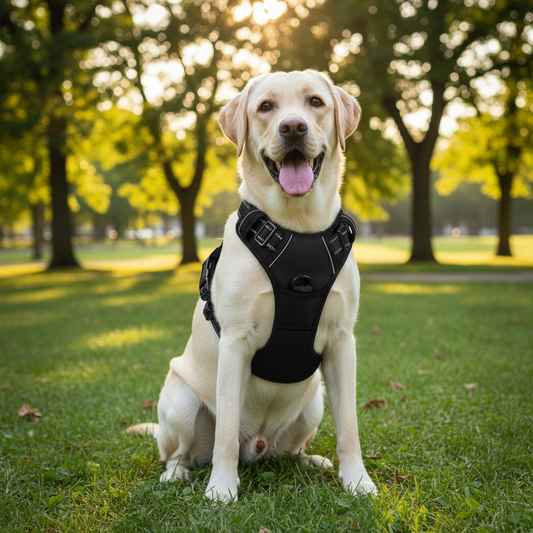 Ultimate Comfort No-Pull Dog Harness for Large Breeds – Adjustable Soft Padded Vest with Reflective Oxford Material and Dual Leash Clips in Black