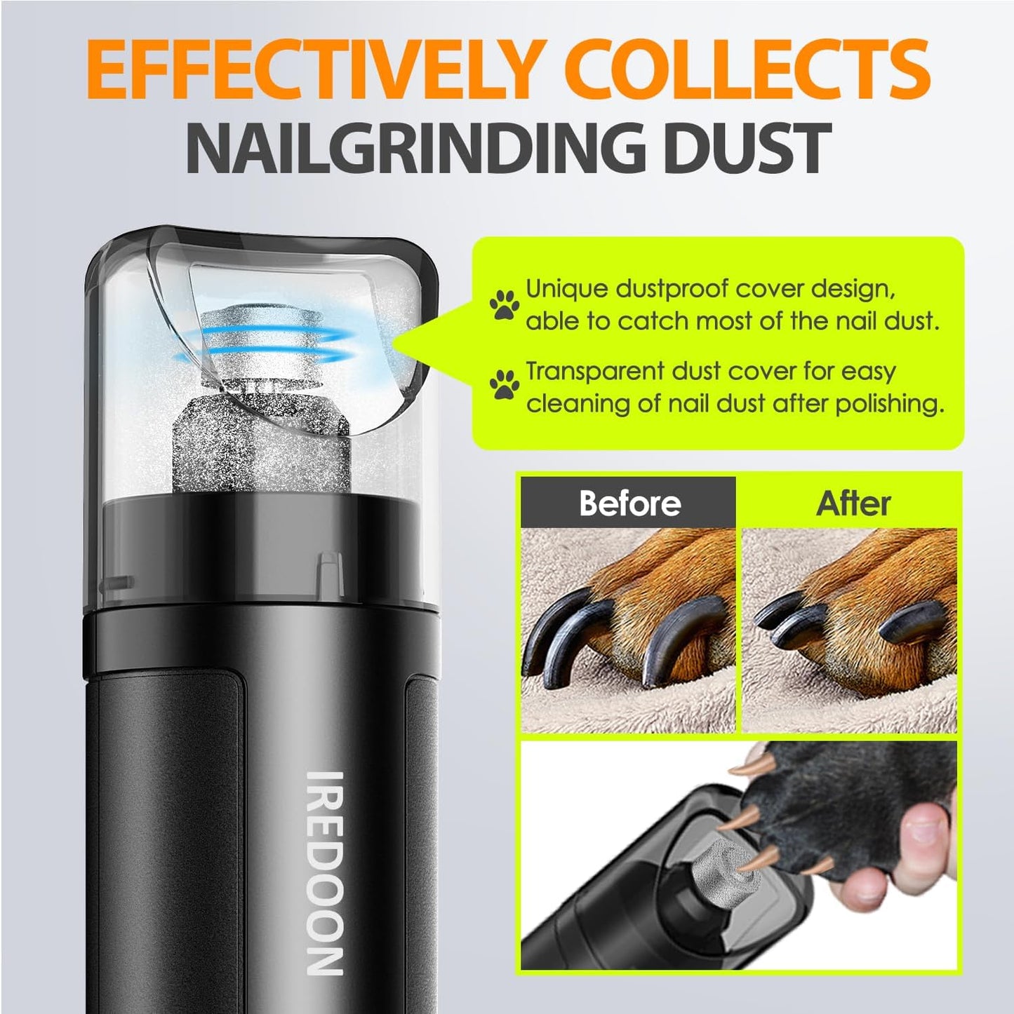 Upgraded Dog Nail Grinder – Professional 3-Speed Electric Nail Grinder with 4 LED Lights | Quiet & Low Vibration for Painless Grooming | For Small to Large Dogs (Black)