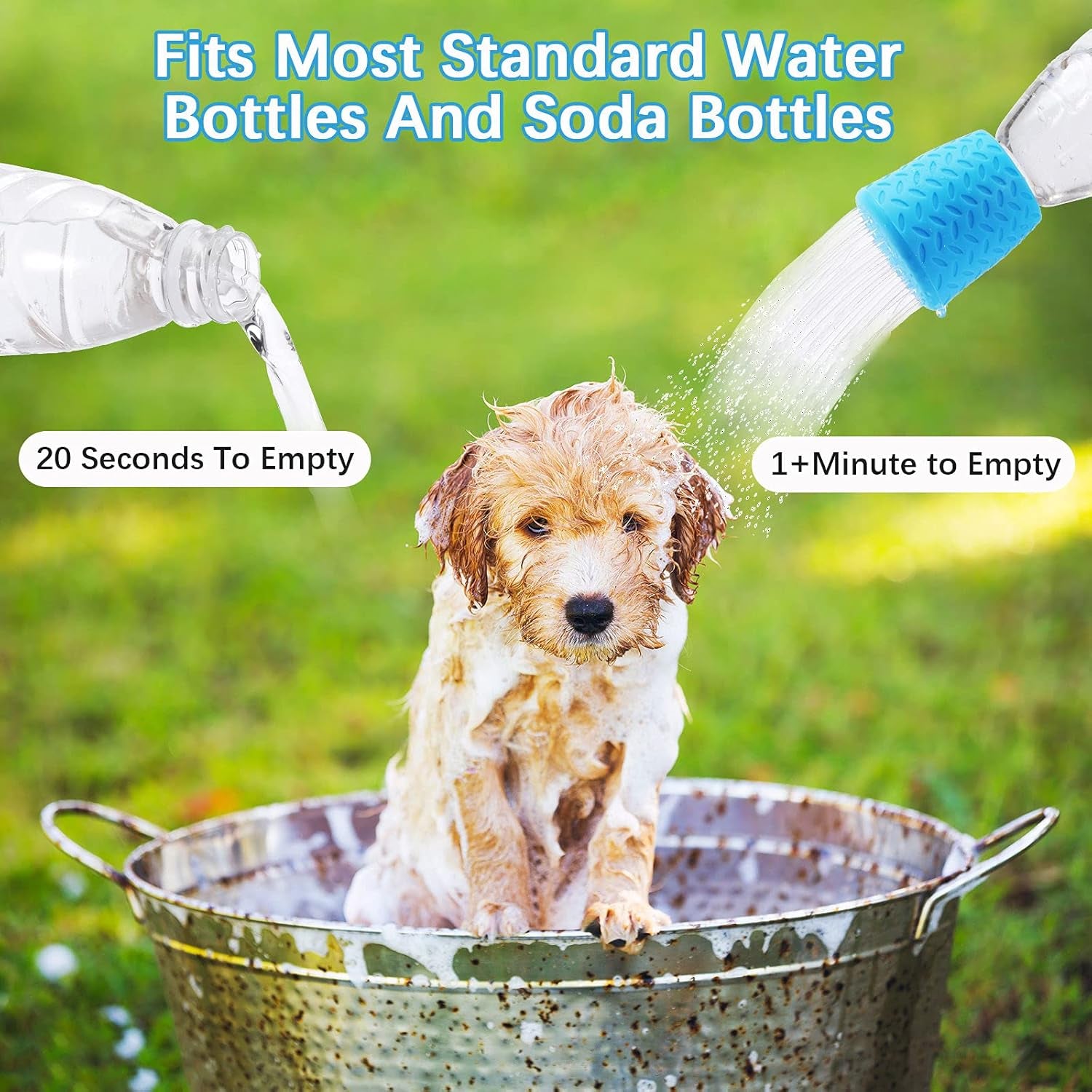 4-Piece Portable Dog Shower Head Set – Outdoor Shower Attachment for Pet Grooming, Beach, Hiking & Camping | Blue & Green Water Sprayer Bottle Attachments for Dirt Removal