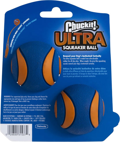 31537 Ultra Squeaker Ball- 2Pk, Blue & Orange, Small