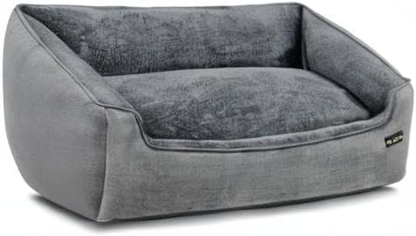 Linen-Look Dog Bed with Raised Edges – XL Sofa Bed for Large Dogs | Non-Slip Bottom, Removable Washable Cover, 110 x 75 x 27 cm | Light Grey