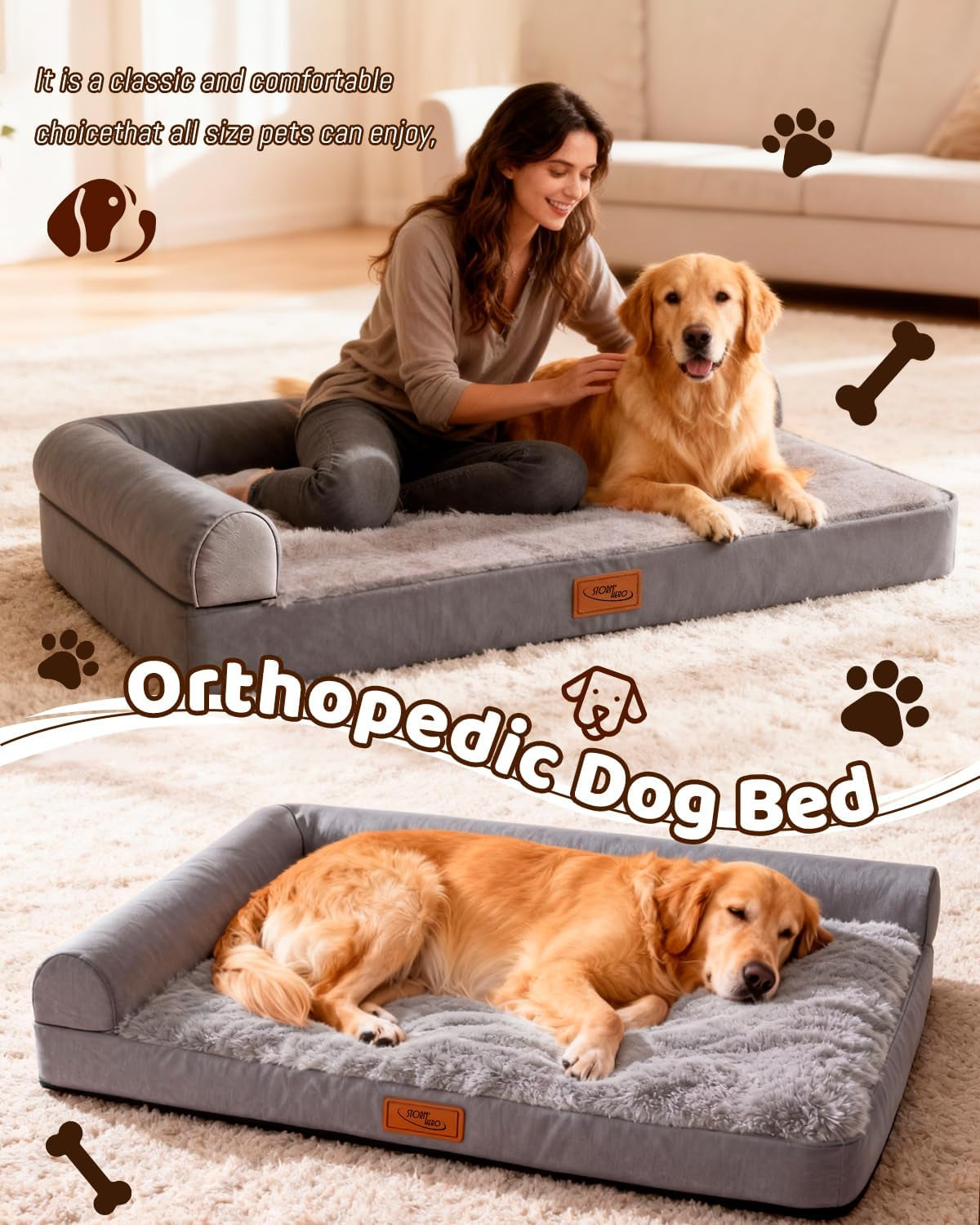 Stormhero Large Orthopedic Dog Bed – XL Memory Foam Sofa Bed for Medium & Large Dogs | 121 x 89 cm | Washable, Anxiety-Reducing Pet Bed with Firm Support & Warm Mattress Cushion