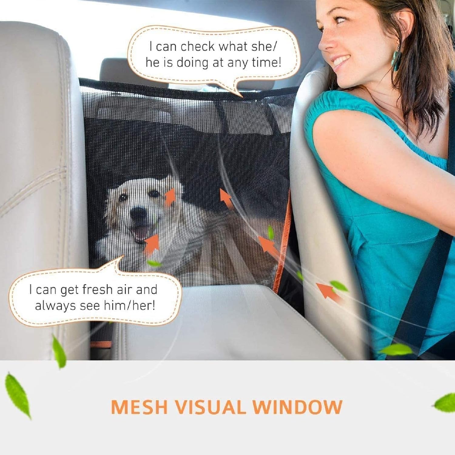 Waterproof Dog Seat Cover – Back Seat Hammock with Mesh Visual Window & Side Flaps | Scratchproof Pet Seat Cover with Dog Seat Belt for Cars, Trucks, SUVs | 147 x 137 cm