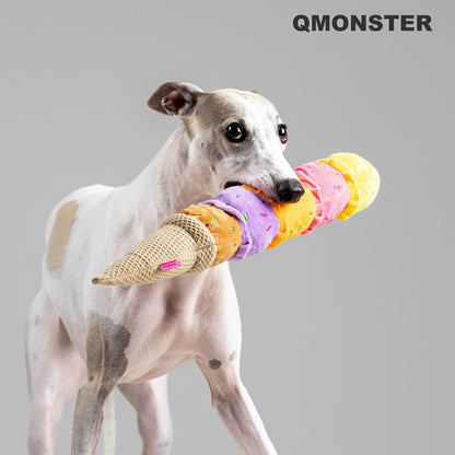 Squeaky Ice Cream Dog Toy–Extra Long Plush Tug Toy for Small Medium Large Dogs, Durable Chew Cone, Interactive Play, Colorful Funny Dog Gift