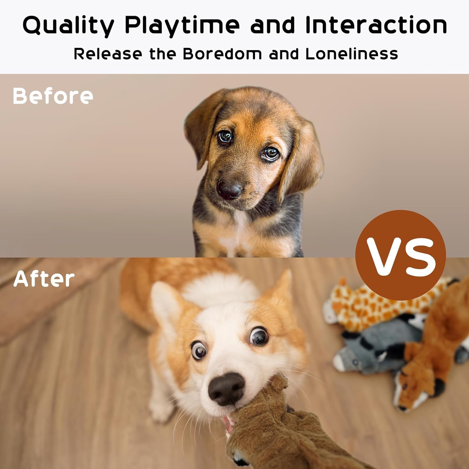 No Stuffing Squeaky Plush Dog Toys – Durable Chew Toy Set for Medium & Large Dogs | 5-Pack Stuffingless Chew Toys