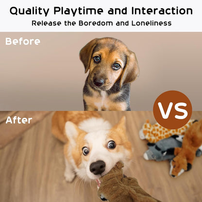 No Stuffing Squeaky Plush Dog Toys – Durable Chew Toy Set for Medium & Large Dogs | 5-Pack Stuffingless Chew Toys