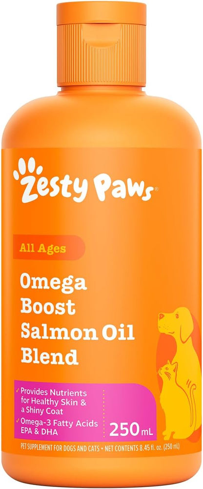 Omega Boost Salmon Oil Blend for Dogs and Cats, Skin and Coat Support with Omega-3 Supplement 250Ml