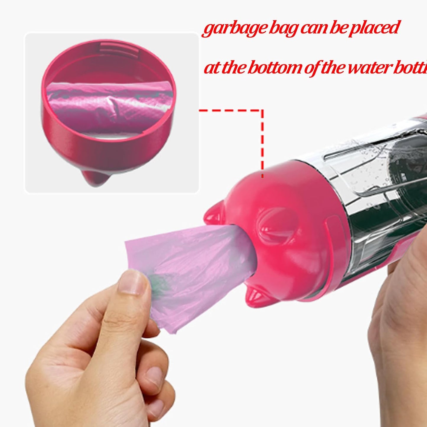 4 in 1 Dog Water Bottle with Food Container & Poop Bag, Portable Dog Water Bottle, Travel Puppy Water Bowl, Dog Stuff for Dogs Small Pets Walking, Traveling, Hiking(Pink)