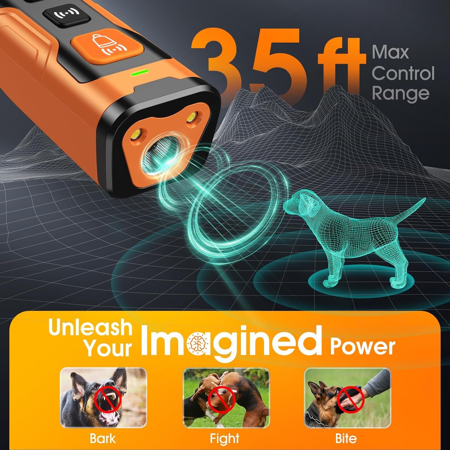 Ultrasonic Dog Bark Deterrent Device – Safe & Effective Anti-Barking Training for Dogs | Portable Indoor/Outdoor Use | Orange