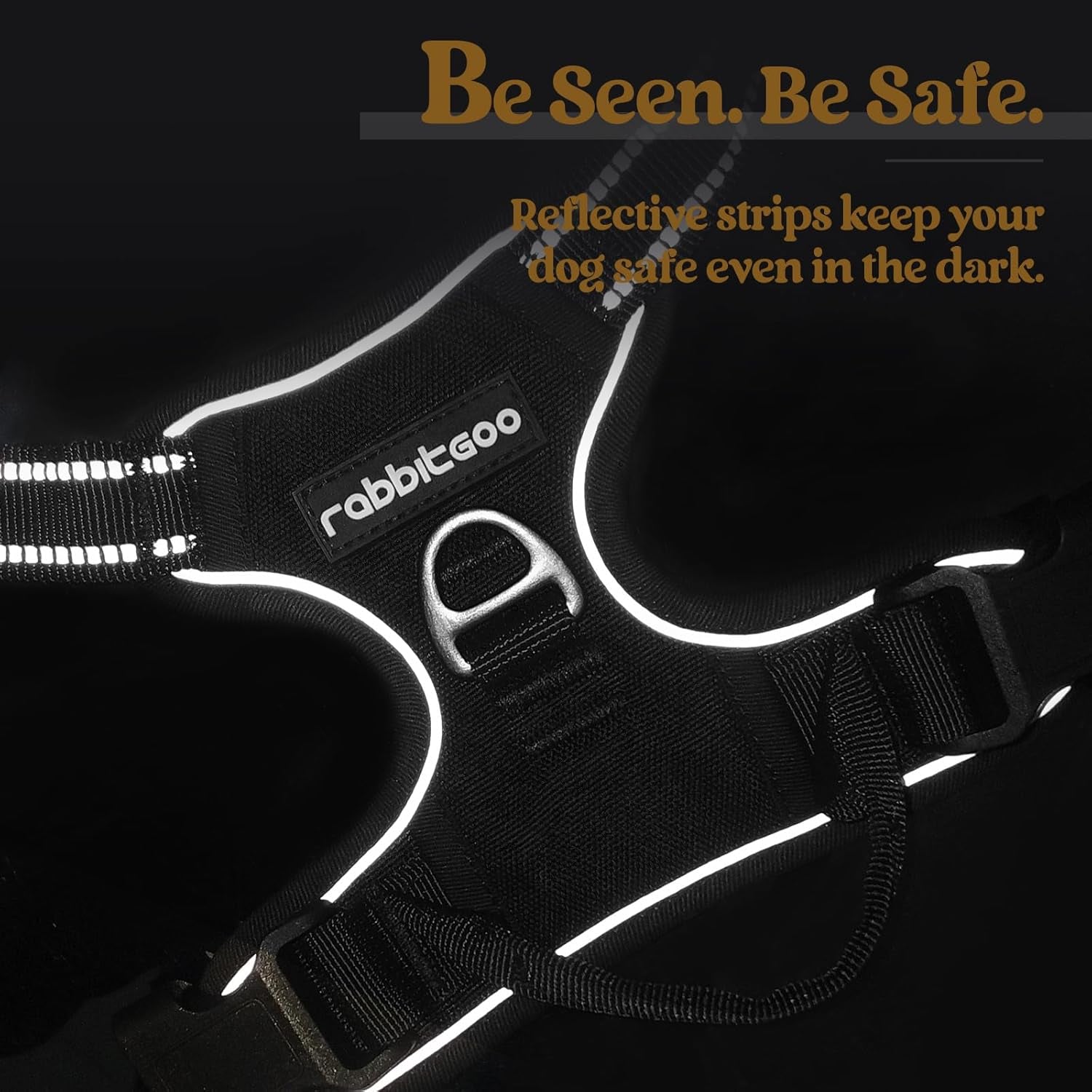 No-Pull Dog Harness with 2 Leash Clips – Adjustable Soft Padded Vest for Large Dogs | Reflective Oxford Material, No Choke Design, Easy Control Handle | Black, L