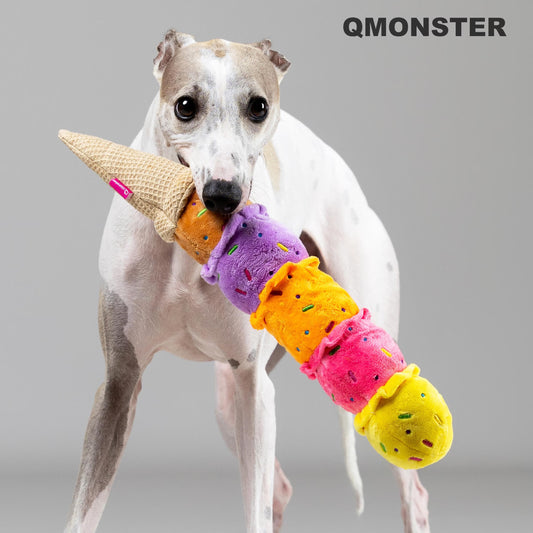 Squeaky Ice Cream Dog Toy–Extra Long Plush Tug Toy for Small Medium Large Dogs, Durable Chew Cone, Interactive Play, Colorful Funny Dog Gift