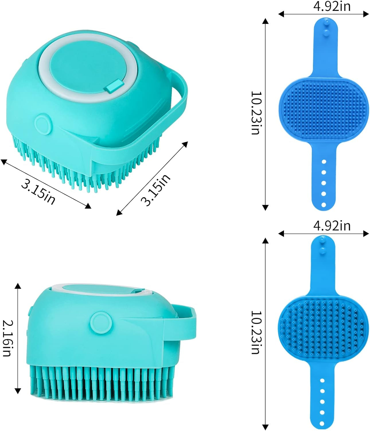 Dog Bath Brush - Shampoo Scrubber with Adjustable Ring Handle for Short & Long Hair (Blue) (Blue Blue Blue)