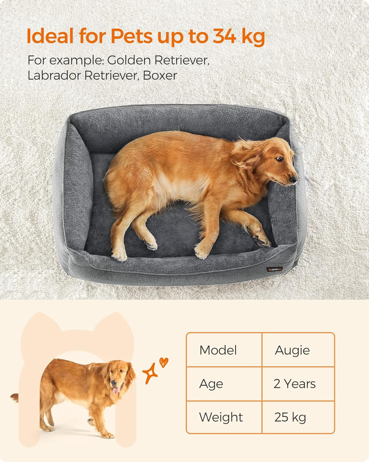 Linen-Look Dog Bed with Raised Edges – XL Sofa Bed for Large Dogs | Non-Slip Bottom, Removable Washable Cover, 110 x 75 x 27 cm | Light Grey