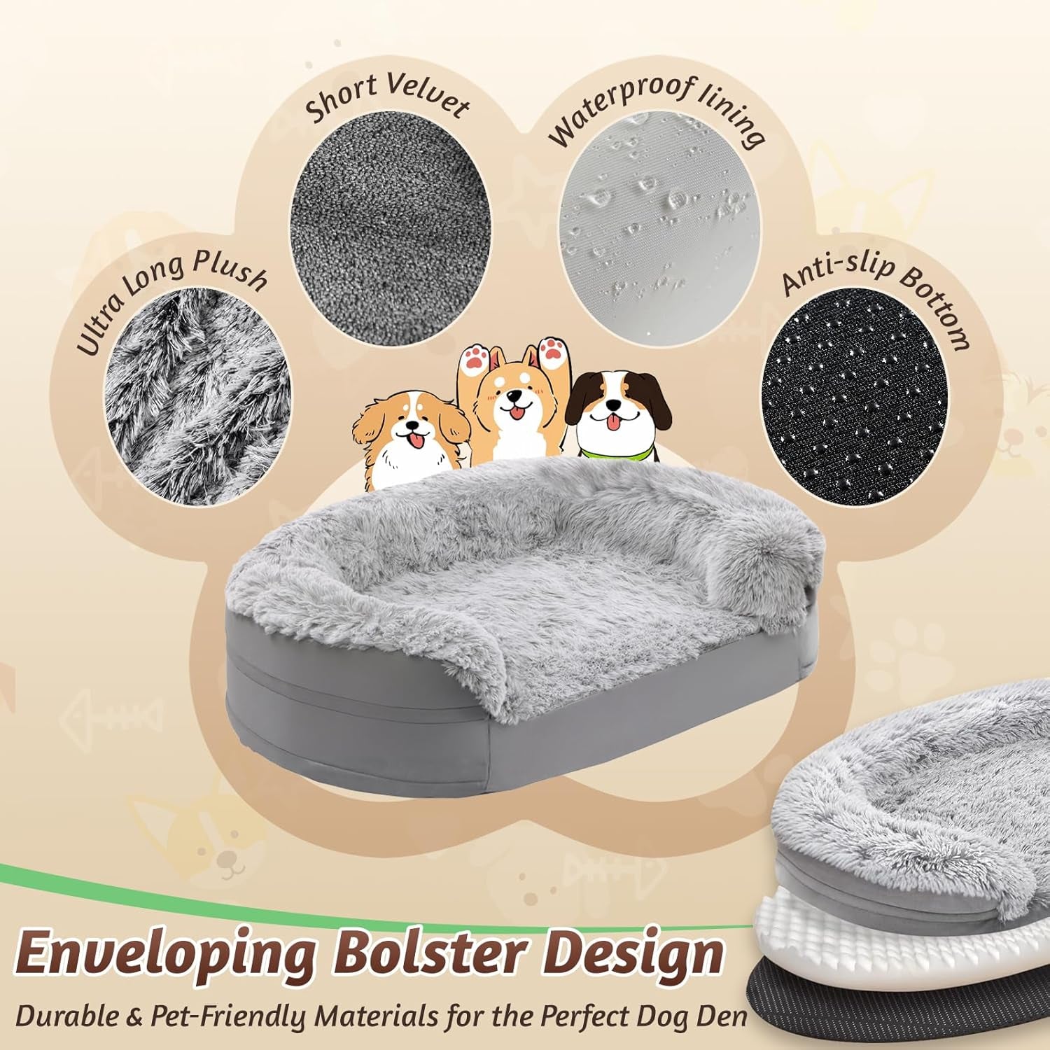 Stormhero Large Orthopedic Dog Bed – XL Memory Foam Sofa Bed for Medium & Large Dogs | 121 x 89 cm | Washable, Anxiety-Reducing Pet Bed with Firm Support & Warm Mattress Cushion