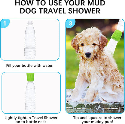 4-Piece Portable Dog Shower Head Set – Outdoor Shower Attachment for Pet Grooming, Beach, Hiking & Camping | Blue & Green Water Sprayer Bottle Attachments for Dirt Removal
