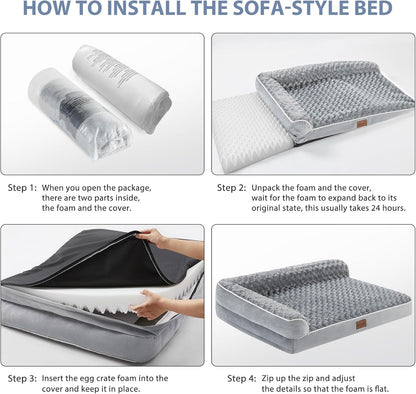 Orthopedic Waterproof Sofa Dog Bed for Large Dogs – Removable Washable Cover, Waterproof Lining, Nonskid Bottom, Comfortable Pet Bed for Large Breeds.