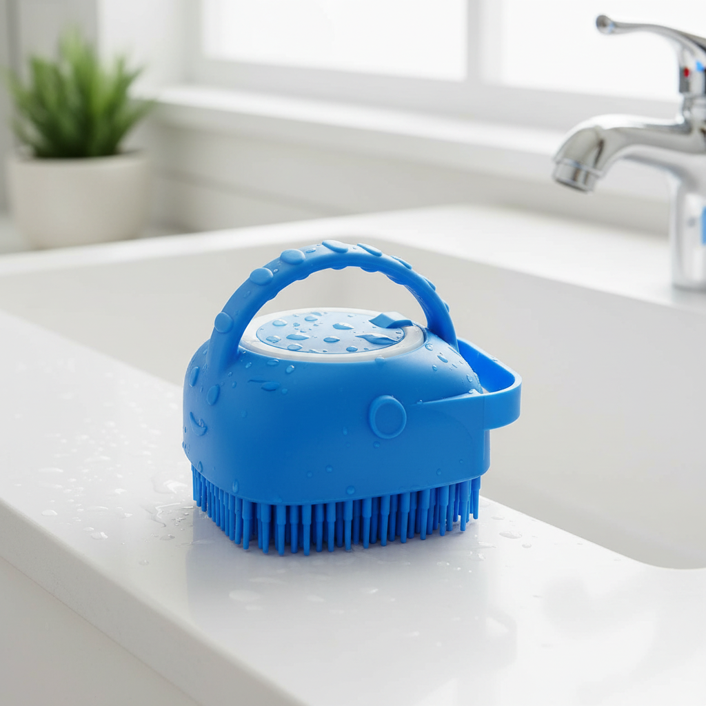 Transform Bath Time with Our Blue Dog Bath Brush - Shampoo Scrubber with Adjustable Handle for All Fur Types
