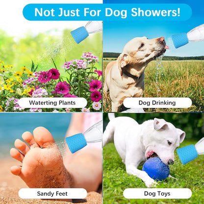 4-Piece Portable Dog Shower Head Set – Outdoor Shower Attachment for Pet Grooming, Beach, Hiking & Camping | Blue & Green Water Sprayer Bottle Attachments for Dirt Removal