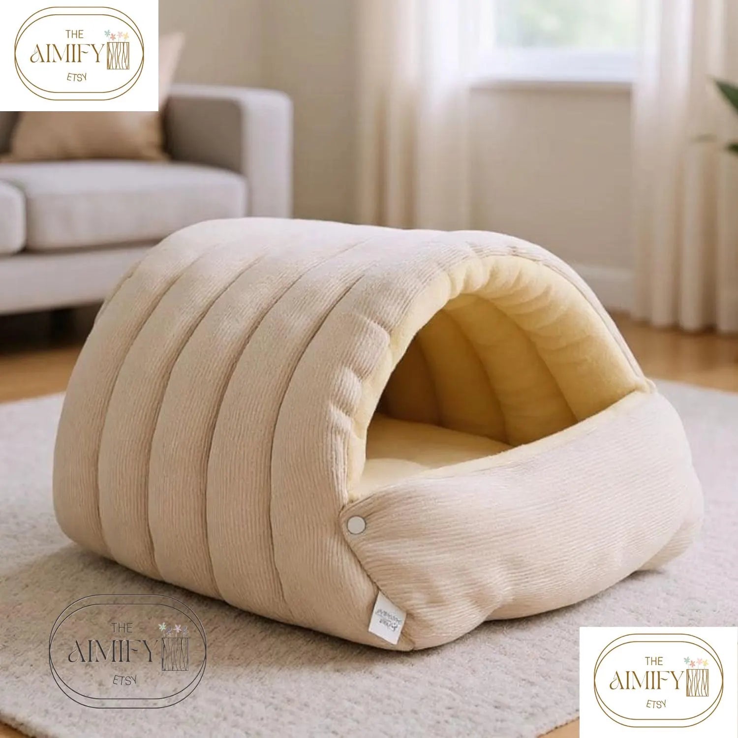 Cozy Foldable Pet Cave Bed, Soft Plush with Removable Cushion, Washable Indoor Bed for Cats and Small Dogs