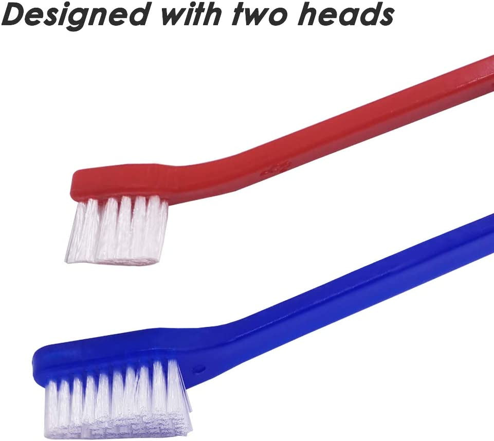 Set of 15 Pet Toothbrushes – 5 Dual-Headed Dog & Cat Toothbrushes + 10 Finger Toothbrushes | Red, Blue, Pink, Orange