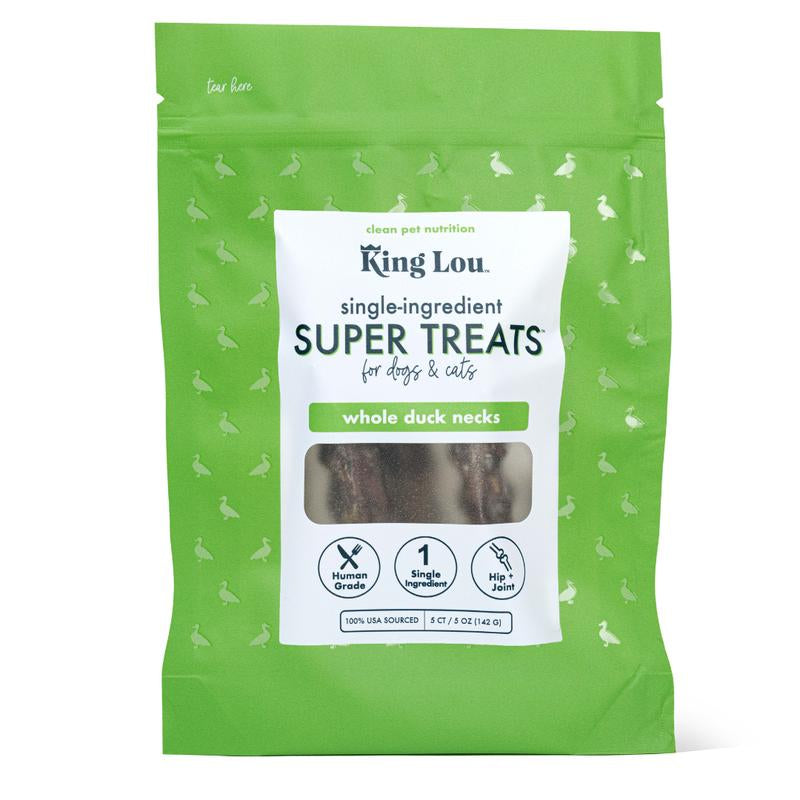 King Lou Whole Duck Neck Dental Treats for Dogs, Single Ingredient, Human Grade, 100% USA, All Natural, Minimally Processed Pet Products Food Supplies