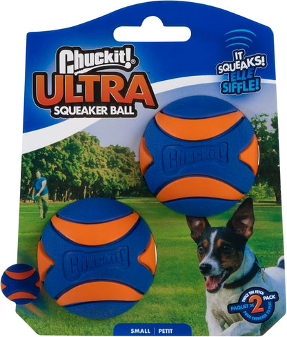 31537 Ultra Squeaker Ball- 2Pk, Blue & Orange, Small