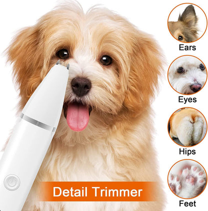 Quiet Professional Dog Grooming Trimmer & Nail Grinder – USB Rechargeable, Safe Precision for Paws, Face & Ears