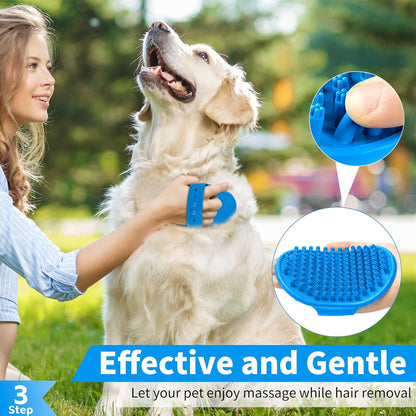 Dog Bath Brush - Shampoo Scrubber with Adjustable Ring Handle for Short & Long Hair (Blue) (Blue Blue Blue)