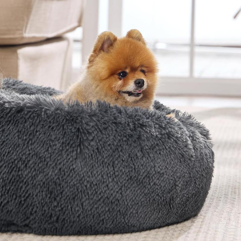 Lesure Warm Donut Bed - Cozy Fluffy Calming Bed for Small/Medium/Large Dogs & Cats, Tiktokshopblackfriday Choice, Soft Plush round Pet Bed for Winter Comfort, Washable, Anti-Slip Bottom, Camas Para Perros, Pet Supplies Bedding