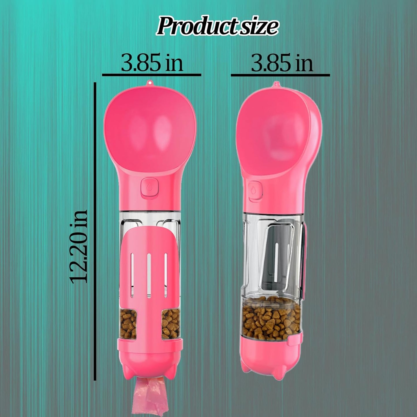 4 in 1 Dog Water Bottle with Food Container & Poop Bag, Portable Dog Water Bottle, Travel Puppy Water Bowl, Dog Stuff for Dogs Small Pets Walking, Traveling, Hiking(Pink)