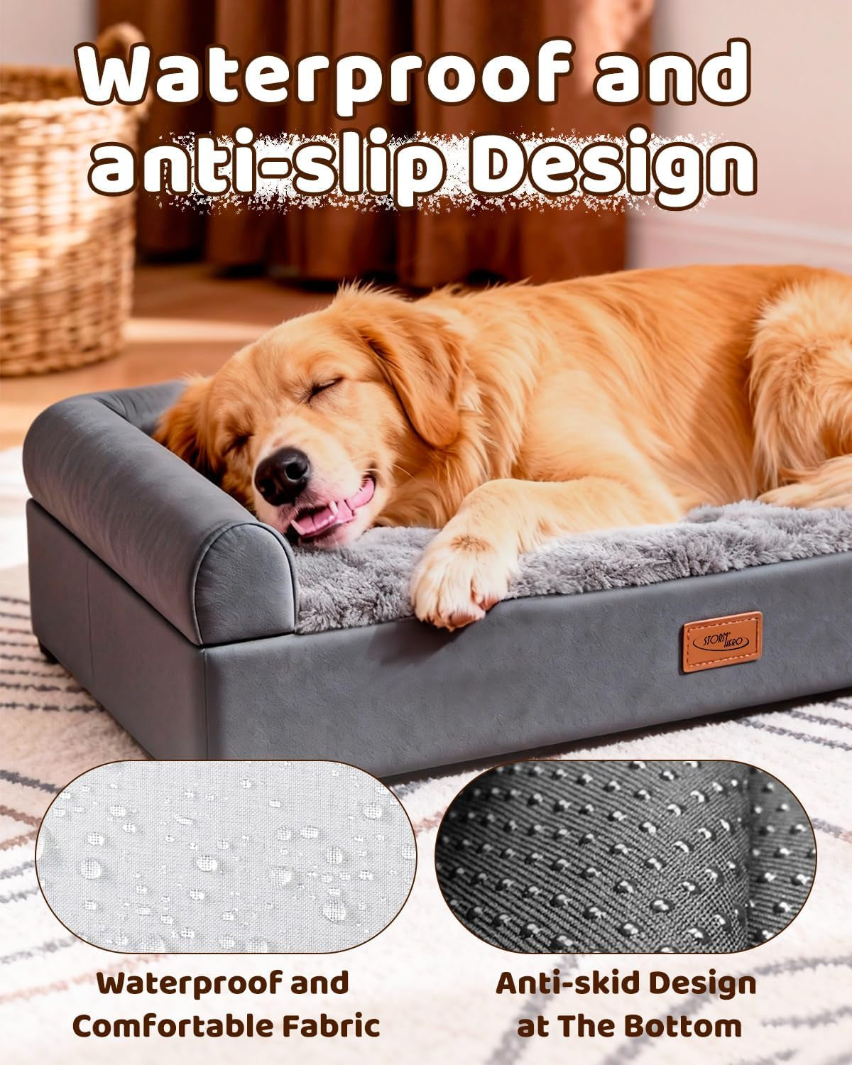 Stormhero Large Orthopedic Dog Bed – XL Memory Foam Sofa Bed for Medium & Large Dogs | 121 x 89 cm | Washable, Anxiety-Reducing Pet Bed with Firm Support & Warm Mattress Cushion