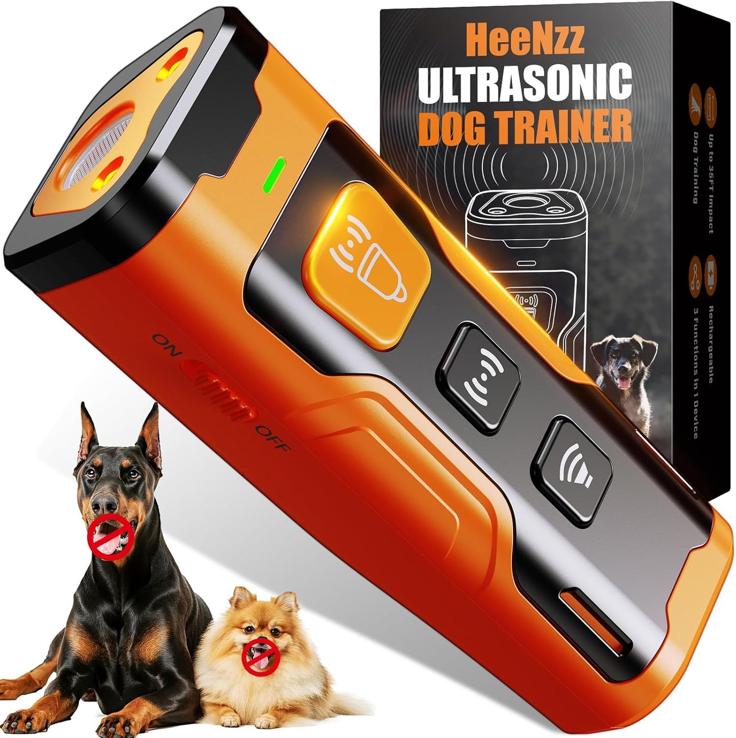Ultrasonic Dog Bark Deterrent Device – Safe & Effective Anti-Barking Training for Dogs | Portable Indoor/Outdoor Use | Orange