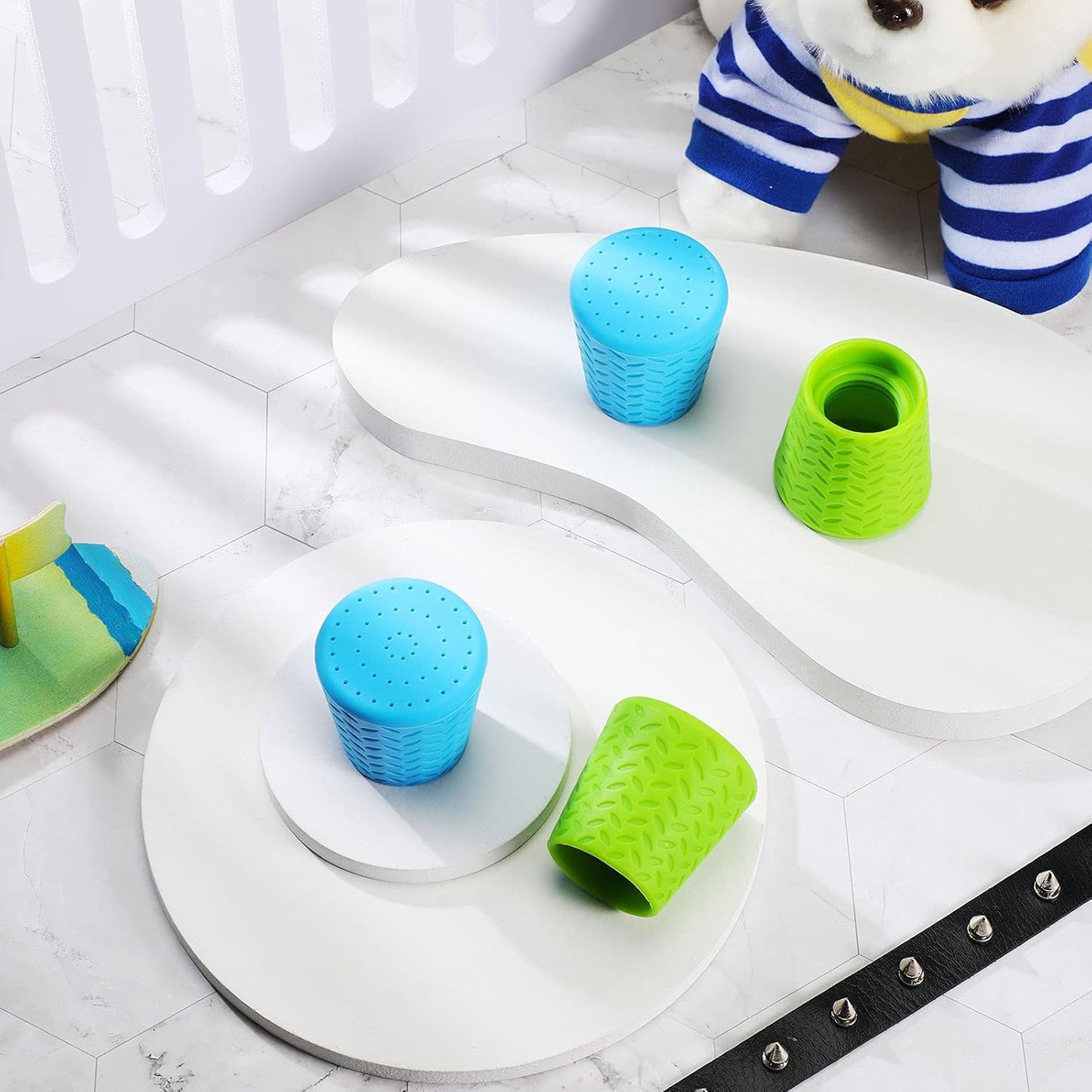 4-Piece Portable Dog Shower Head Set – Outdoor Shower Attachment for Pet Grooming, Beach, Hiking & Camping | Blue & Green Water Sprayer Bottle Attachments for Dirt Removal