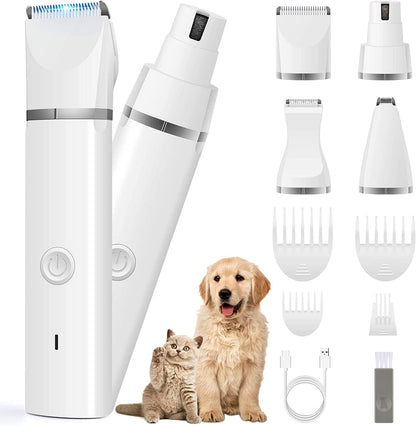Quiet Professional Dog Grooming Trimmer & Nail Grinder – USB Rechargeable, Safe Precision for Paws, Face & Ears