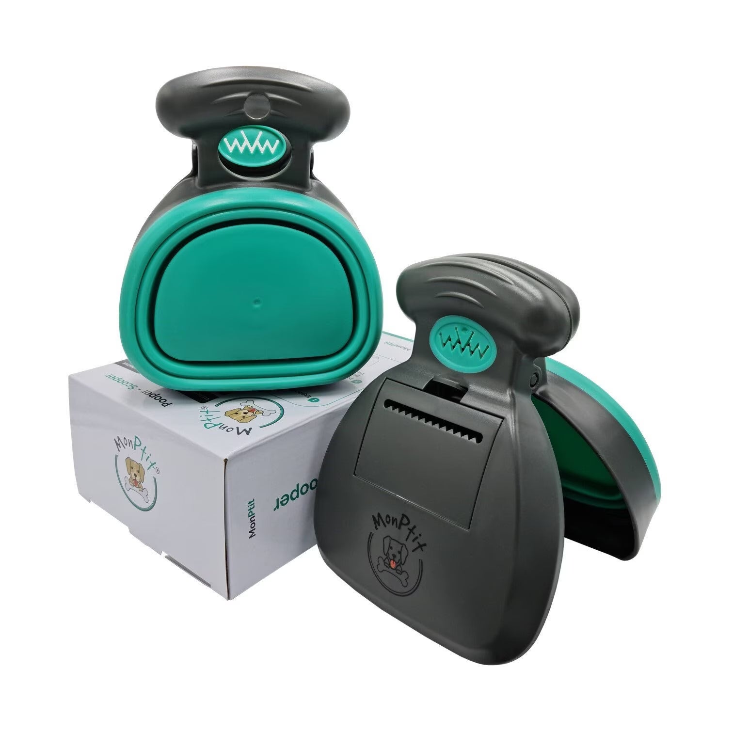 Monptit Pooper Scooper, Portable Sanitary Dog Poo Pick up with Bag Dispenser, for Large Medium Small Dogs Cat or Pet, Durable (Medium)